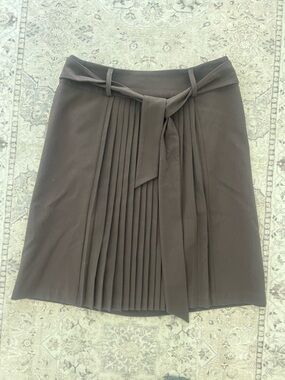 INC International Concepts Brown Front Pleated Lined Front Skirt with Waist Tie
